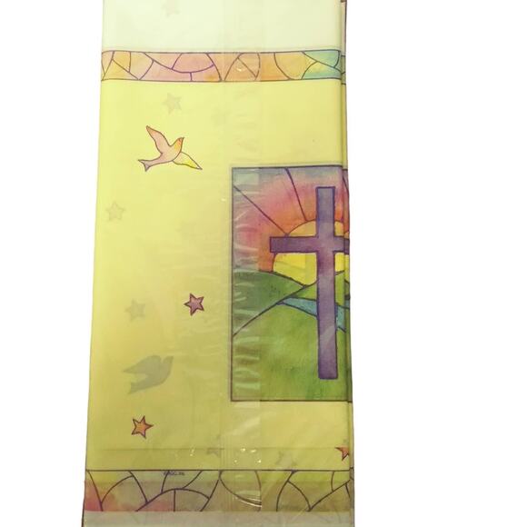 Easter Tablecloth Sunrise Cross Dove Yellow Purple Plastic Decoration 96 x 54 - Picture 3 of 6